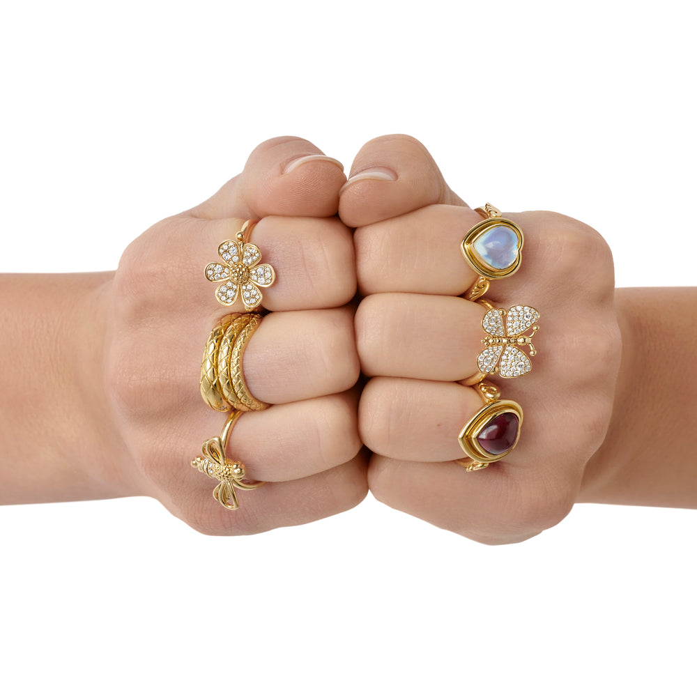 18K Blue Moonstone Winged Heart Ring