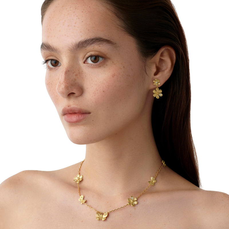 18K Golden Flower Drop Earrings