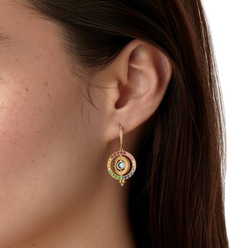 18K Triple Orbit Rainbow Earrings