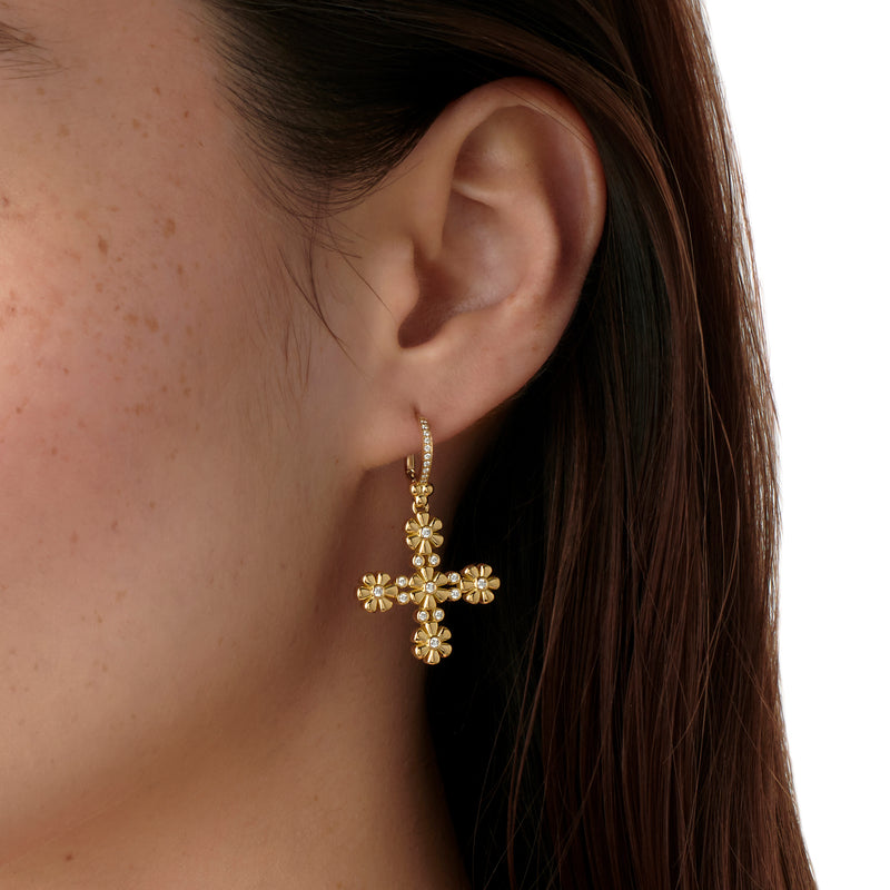 18K Fiori Cross Earrings