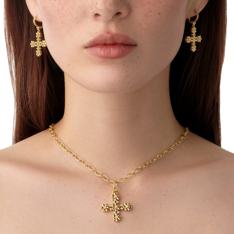 18K Fiori Cross Pendant