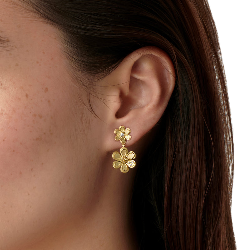 18K Golden Flower Drop Earrings