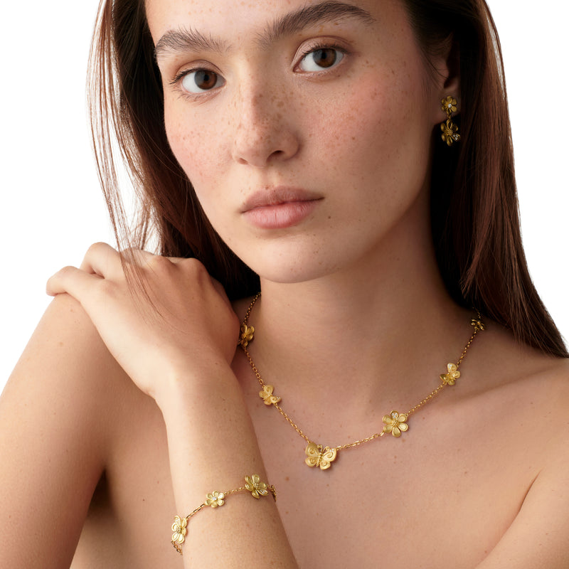 18K Golden Flower Butterfly Necklace