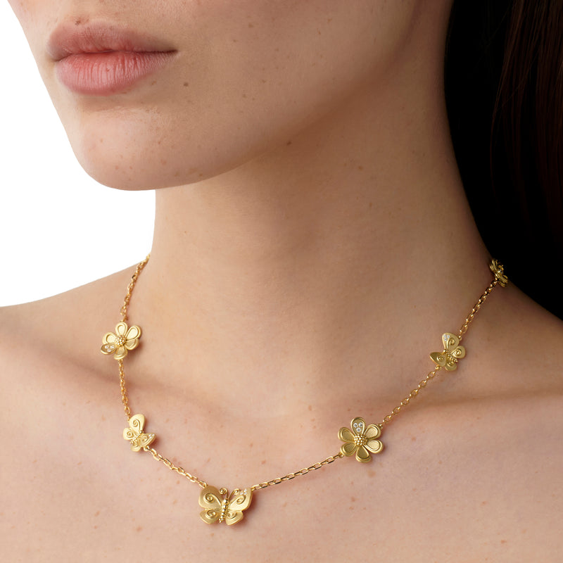 18K Golden Flower Butterfly Necklace