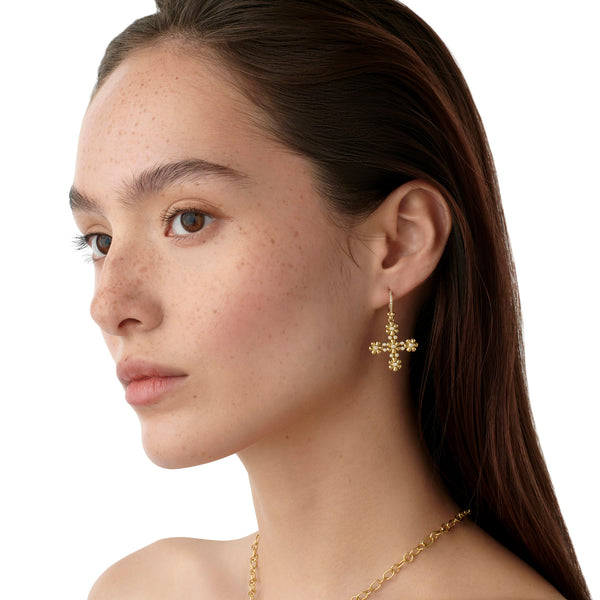 18K Fiori Cross Earrings