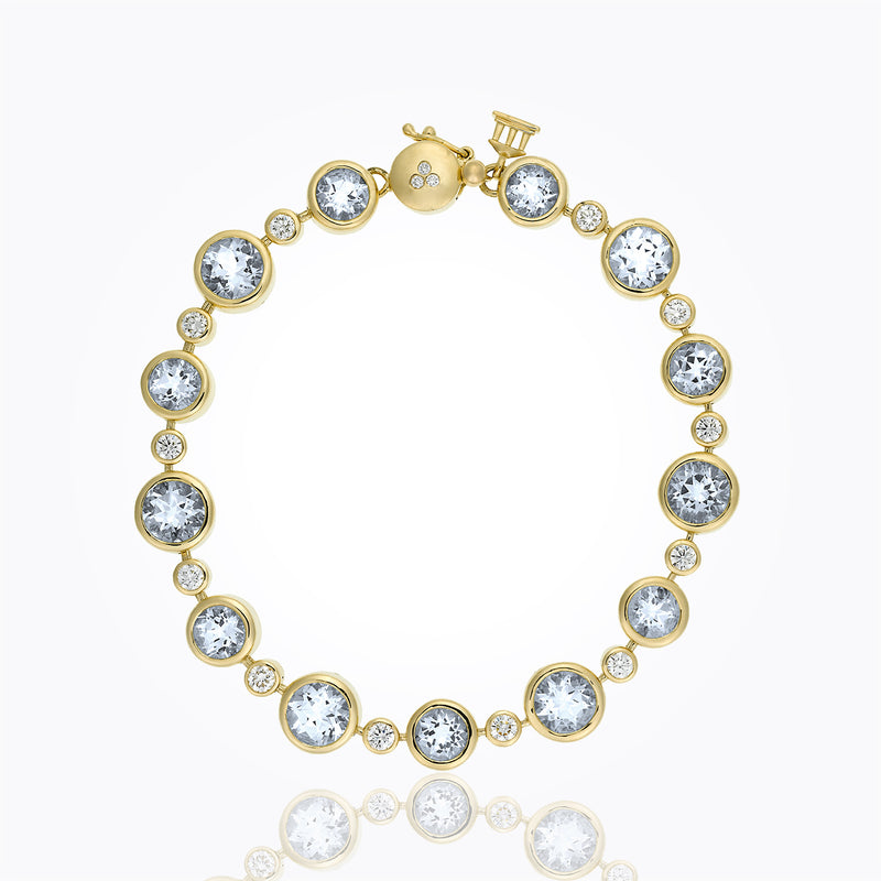 18K Single Round Bracelet with aquamarine and diamond
