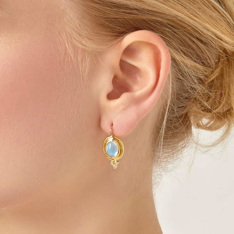 18K Blue Moonstone Classic Temple Earrings