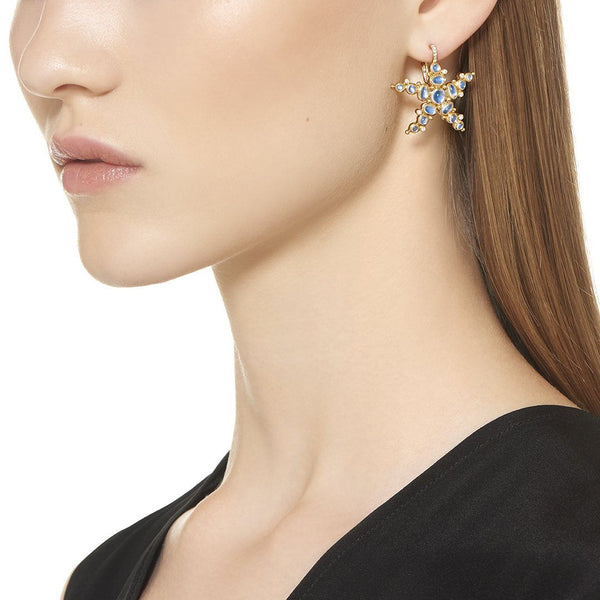 18K Blue Moon Sea Star Earrings