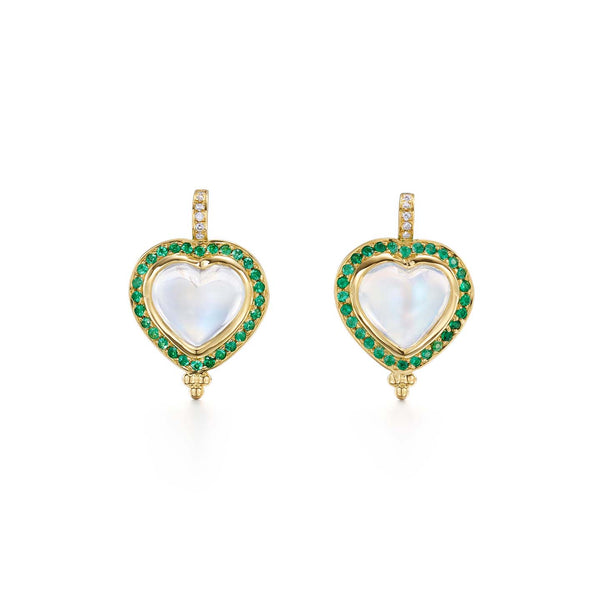 18K Emerald Pavé Heart Earrings