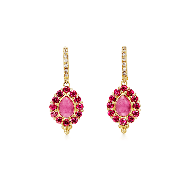 18K Pink Tourmaline & Ruby Color Theory Earrings