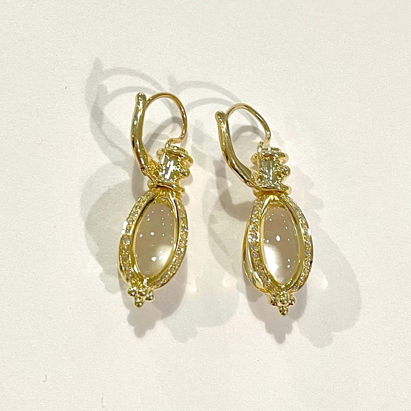 18K Classic Amulet Earrings with oval rock crystal and diamond pavé