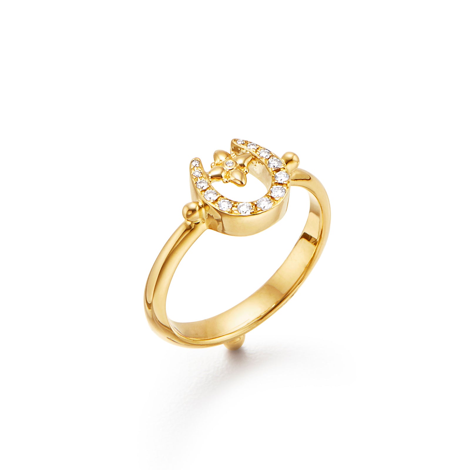 Gold Plated Tri-Color Horse & Horseshoe CZ Ring Anillo
