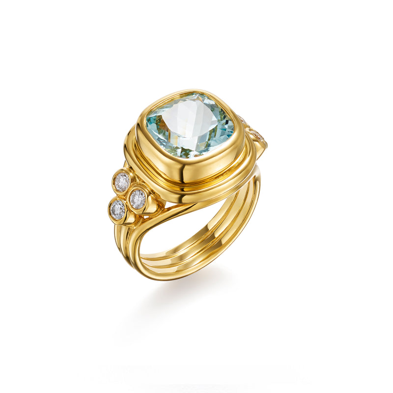 18K Aquamarine Temple Ring