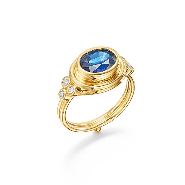 18K Blue Sapphire Temple Ring