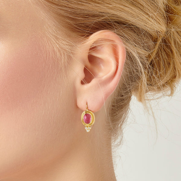 18K Pink Tourmaline Classic Temple Earrings
