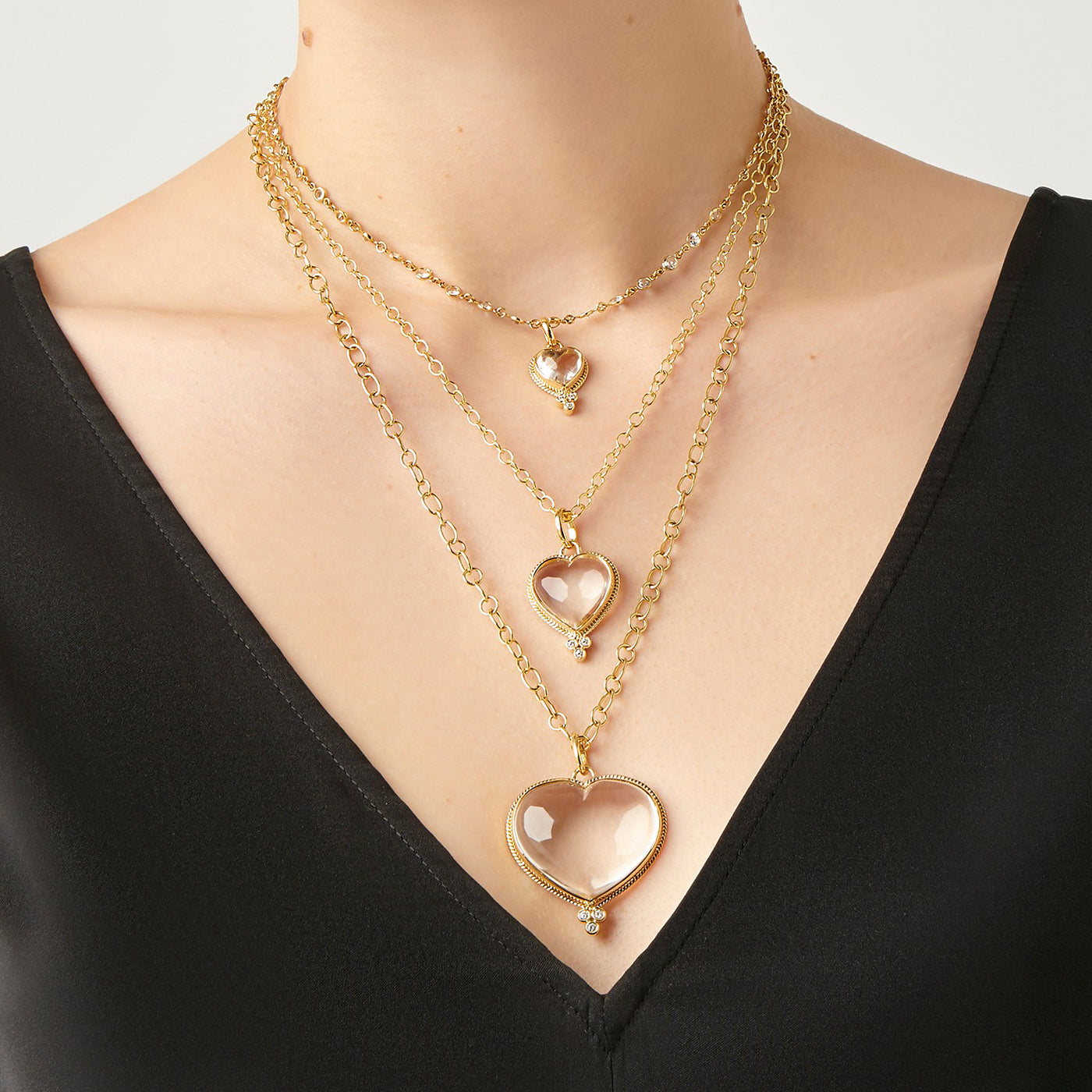 Temple St. Clair Rock Crystal Heart Pendant 18K Yellow Gold