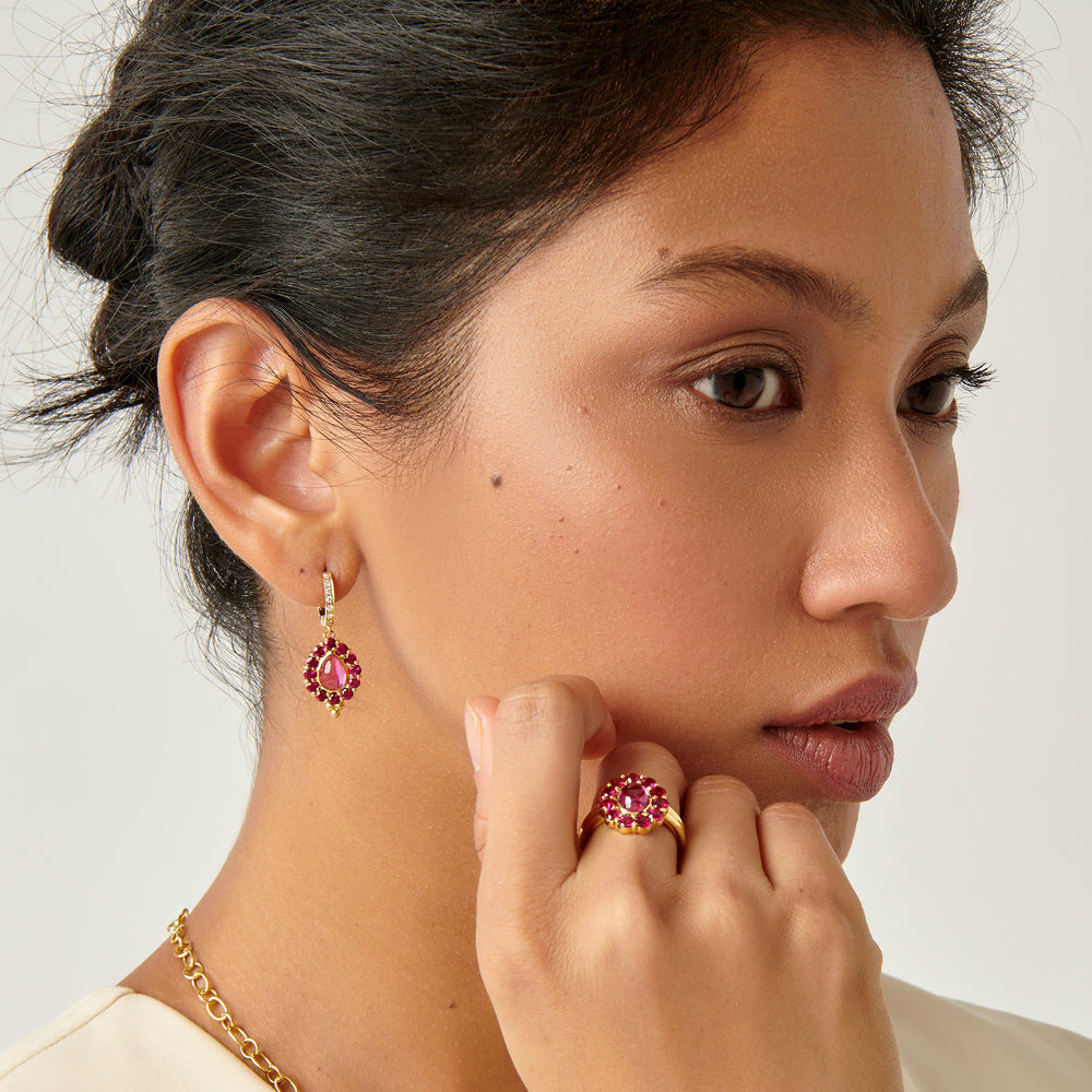 18K Pink Tourmaline & Ruby Color Theory Earrings