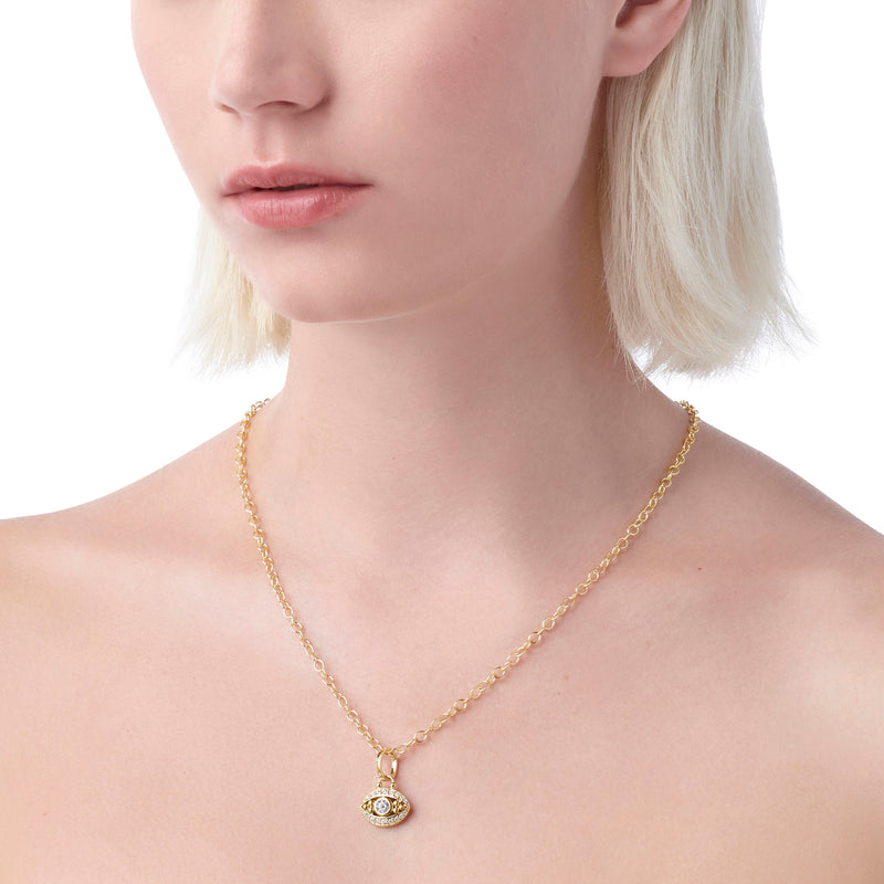 Mini Diamond Open Evil Eye Necklace with Emerald Center for Women |  Jennifer Meyer